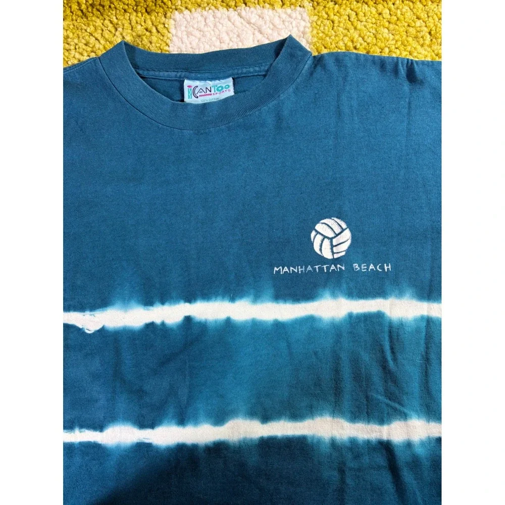 Vintage I Can Too Sport Manhattan Beach Volleyball‎ T-Shirt Teal Single Stitch L
